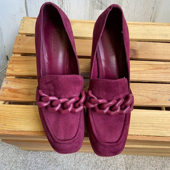 Open Edit Size 6 Lainey Platform Loafer Pumps Chunky Heels Faux Suede Maroon - Picture 3 of 8